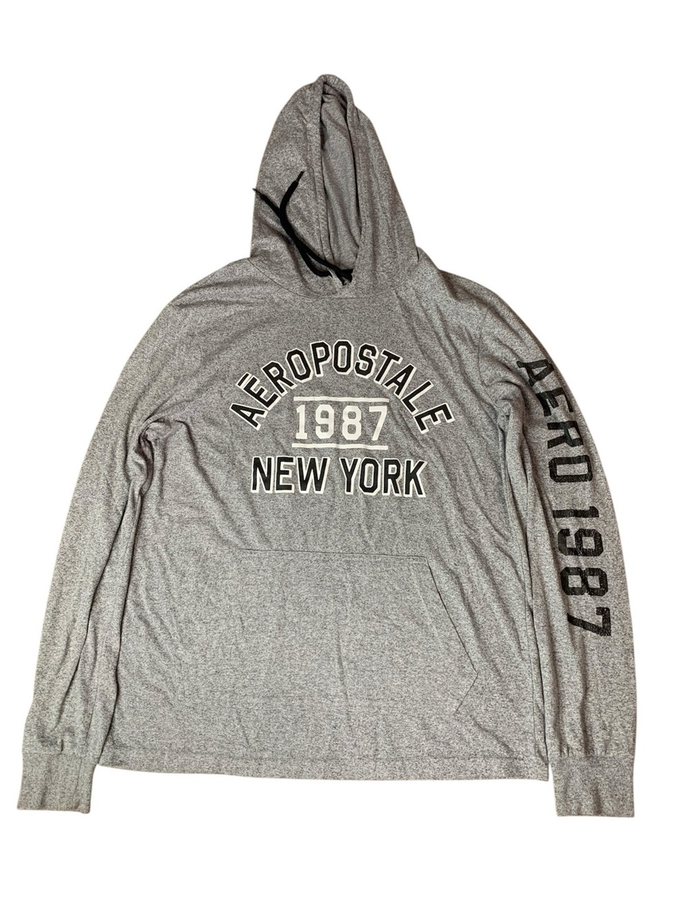 Aeropostale Gray 1987 New York Graphic Hoodie Long Sleeve Tee Shirt Medium M